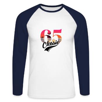 Vintage 1965-65e anniversaire - T-shirt baseball manches longues Homme - blanc/marine - Devant - Nik (191cm)