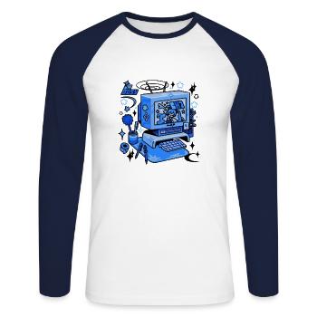 Nostalgie PC - T-shirt baseball manches longues Homme - blanc/marine - Devant - Nik (191cm)