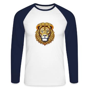 Le visage de lion puissant et doré - T-shirt baseball manches longues Homme - blanc/marine - Devant - Nik (191cm)