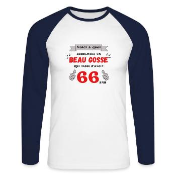 This Is What a Handsome 66-Year-Old Guy Looks Like - Unisex Long Sleeve Baseball T-Shirt - white/navy - Front - Nik (191cm)