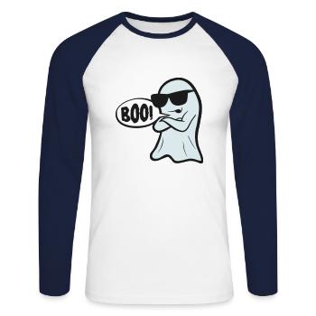 Boo - Unisex Baseballshirt langarm - Weiß/Navy - Vorne - Nik (191cm)