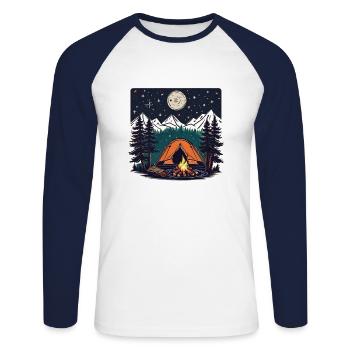 Camping, tent and campfire - Unisex Long Sleeve Baseball T-Shirt - white/navy - Front - Nik (191cm)