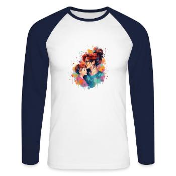 Mère et fils - T-shirt baseball manches longues Homme - blanc/marine - Devant - Nik (191cm)