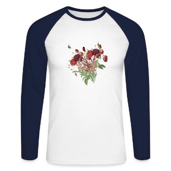 Vintage Red Flower Bouquet - Unisex Long Sleeve Baseball T-Shirt - white/navy - Front - Nik (191cm)