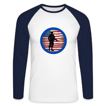 Vétérans,ancien combattant,armistice,us army,navy, - T-shirt baseball manches longues Homme - blanc/marine - Devant - Nik (191cm)