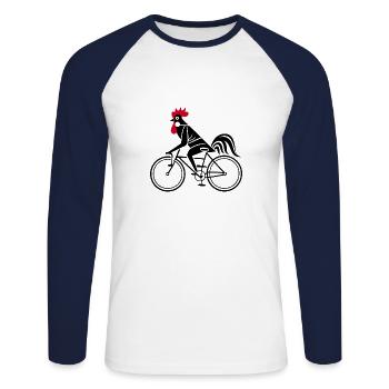 Coq sur un vélo - T-shirt baseball manches longues Homme - blanc/marine - Devant - Nik (191cm)