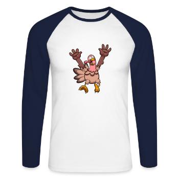 Happy Cartoon Turkey - Unisex Long Sleeve Baseball T-Shirt - white/navy - Front - Nik (191cm)