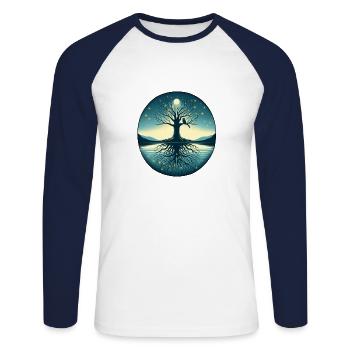 Tree in the Moonlight - Unisex Long Sleeve Baseball T-Shirt - white/navy - Front - Nik (191cm)