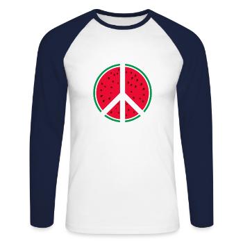 Wassermelone Peace-Zeichen - Unisex Baseballshirt langarm - Weiß/Navy - Vorne - Nik (191cm)