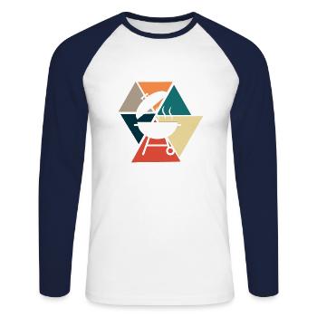 Vintage Retro BBQ - BBQ Gift Idea - Unisex Long Sleeve Baseball T-Shirt - white/navy - Front - Nik (191cm)