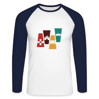 Console rétro vintage-idée cadeau console - T-shirt baseball manches longues Homme - blanc/marine - Devant - Nik (191cm)