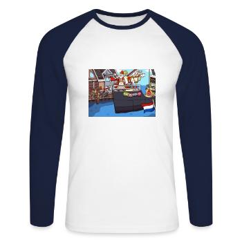 Arrivée de Saint-Nicolas - T-shirt baseball manches longues Homme - blanc/marine - Devant - Nik (191cm)