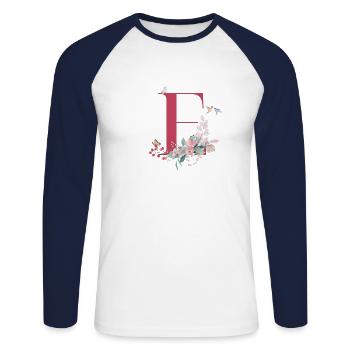 Blumenbuchstabe E - Geschenkidee - Unisex Baseballshirt langarm - Weiß/Navy - Vorne - Nik (191cm)