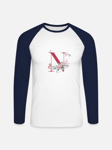 Buchstabe n Blumen - Geschenkidee - Unisex Baseballshirt langarm - Weiß/Navy