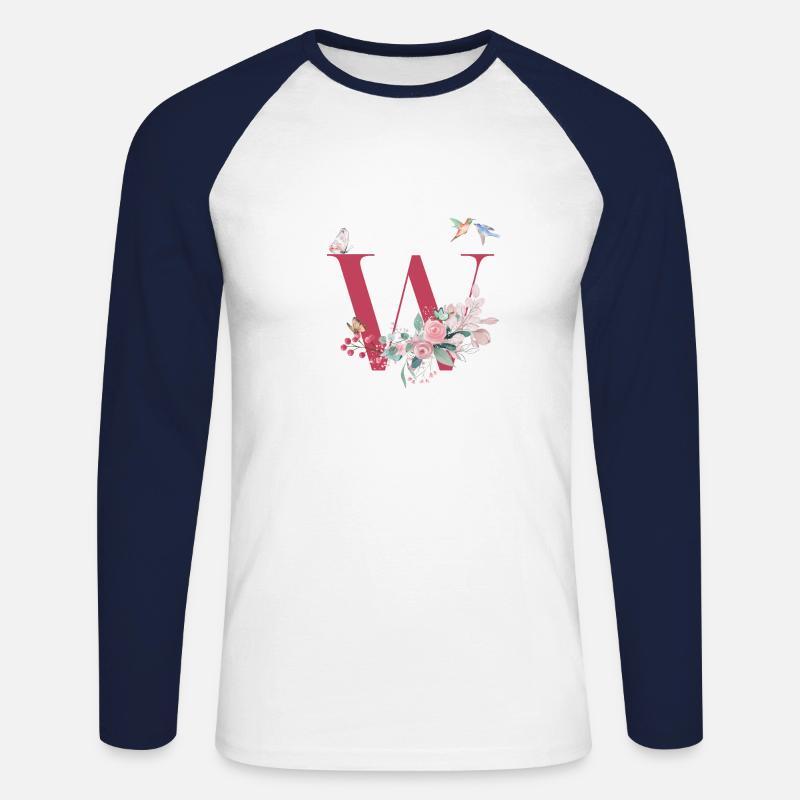 Buchstabe mit Blumen - Geschenkidee - Unisex Baseballshirt langarm - Weiß/Navy