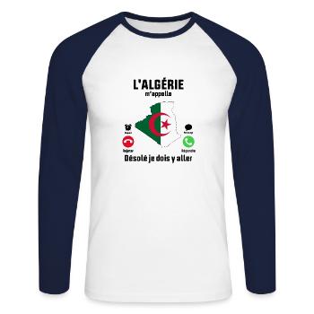 L'Algérie M'appelle désolé Je dois y aller - T-shirt baseball manches longues Homme - blanc/marine - Devant - Nik (191cm)