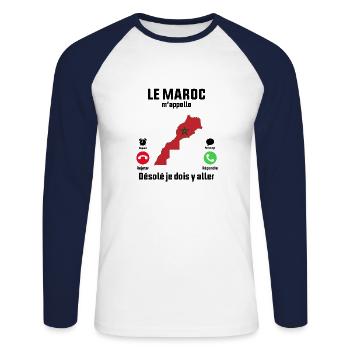 Le Maroc M'appelle désolé Je dois y aller - T-shirt baseball manches longues Homme - blanc/marine - Devant - Nik (191cm)