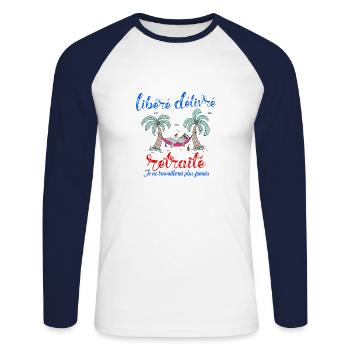 Libéré Délivré Retraité idée cadeau retraite - T-shirt baseball manches longues Homme - blanc/marine - Devant - Nik (191cm)