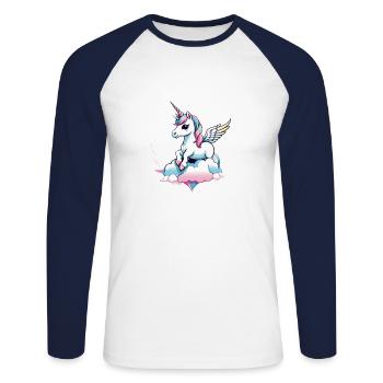 Licorne Einhorn Kawaii - Unisex Baseballshirt langarm - Weiß/Navy - Vorne - Nik (191cm)