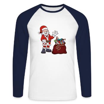 Père Noël avec sac de cadeaux - T-shirt baseball manches longues Homme - blanc/marine - Devant - Nik (191cm)