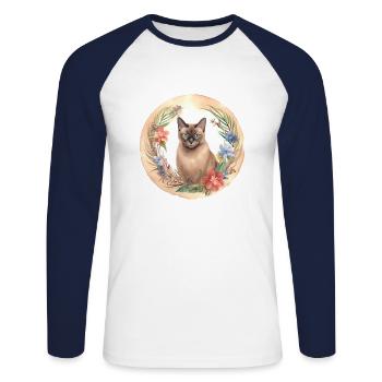 Chat birman Boho éléments, chats d’amour - T-shirt baseball manches longues Homme - blanc/marine - Devant - Nik (191cm)