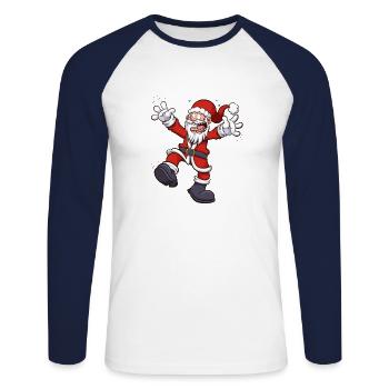 Père Noël effrayé - T-shirt baseball manches longues Homme - blanc/marine - Devant - Nik (191cm)
