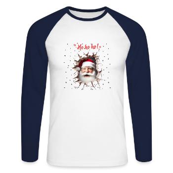 Der Weihnachtsmann lugt durch ein Loch in der Wand - Unisex Baseballshirt langarm - Weiß/Navy - Vorne - Nik (191cm)