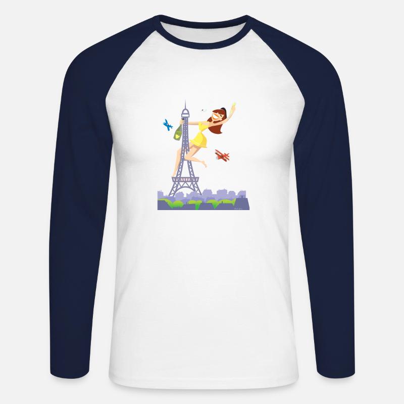 Parisienne Eiffelturm Pole Dance - Unisex Baseballshirt langarm - Weiß/Navy