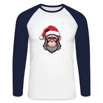 Entzückender Affenkopf in Weihnachtsmütze - Unisex Baseballshirt langarm - Weiß/Navy - Vorne - Nik (191cm)