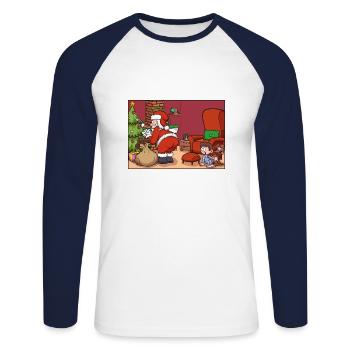 Der Weihnachtsmann wird an Heiligabend erwischt - Unisex Baseballshirt langarm - Weiß/Navy - Vorne - Nik (191cm)