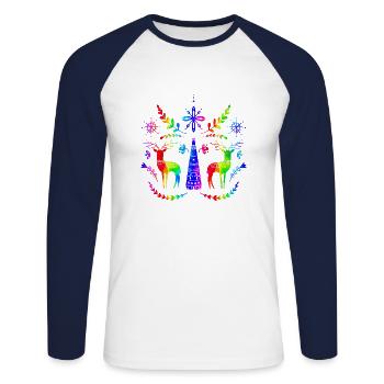 Suède Suède dalarna dala cheval cheval Joyeux Noël orignal - T-shirt baseball manches longues Homme - blanc/marine - Devant - Nik (191cm)