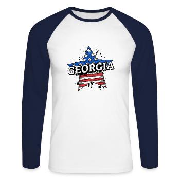 Géorgie - États-Unis - États-Unis d’Amérique - Amérique - T-shirt baseball manches longues Homme - blanc/marine - Devant - Nik (191cm)