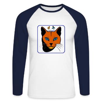 Color Katzenkopf Illustration mit Schmetterlingen - Unisex Baseballshirt langarm - Weiß/Navy - Vorne - Nik (191cm)
