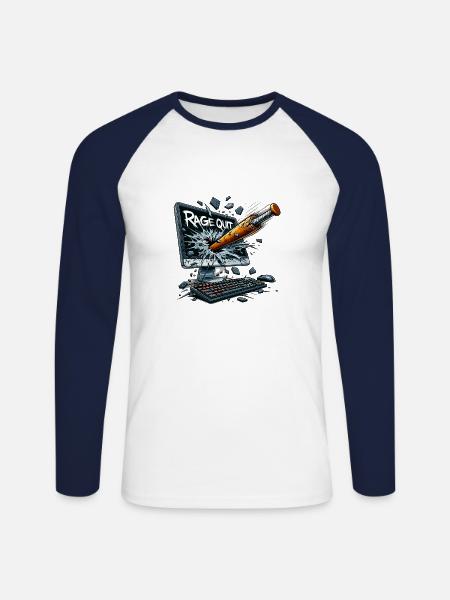 Rage Quit Screen - Gamer Gift - Unisex Long Sleeve Baseball T-Shirt - white/navy