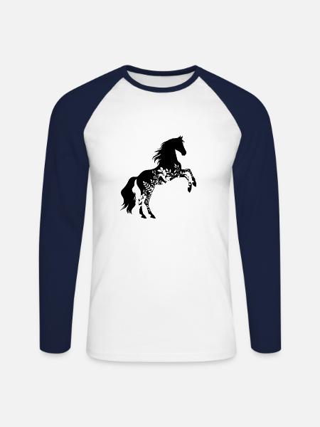 Blumenpferd - Unisex Baseballshirt langarm - Weiß/Navy