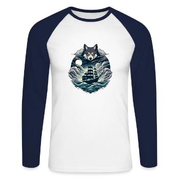 Nautische Mystik: Segelschiff-Abenteuer - Unisex Baseballshirt langarm - Weiß/Navy - Vorne - Nik (191cm)