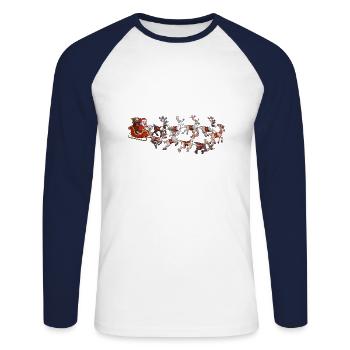 Weihnachtsmann auf seinem Schlitten - Unisex Baseballshirt langarm - Weiß/Navy - Vorne - Nik (191cm)