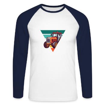 Vintage Traktor - Geschenkidee - Unisex Baseballshirt langarm - Weiß/Navy - Vorne - Nik (191cm)