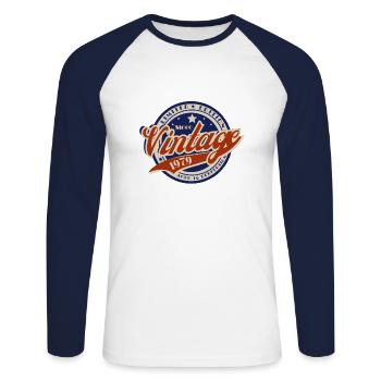 Vintage 1979—cadeau d’anniversaire année 1979 - T-shirt baseball manches longues Homme - blanc/marine - Devant - Nik (191cm)