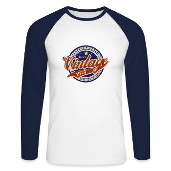 Vintage 1975—1975 Year Birthday Gift - Unisex Long Sleeve Baseball T-Shirt - white/navy - Front - Nik (191cm)