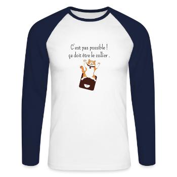 Ça doit être mon collier -humour perte de poids - T-shirt baseball manches longues Homme - blanc/marine - Devant - Nik (191cm)