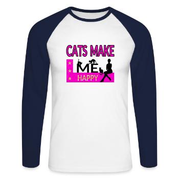 Chat - T-shirt baseball manches longues Homme - blanc/marine - Devant - Nik (191cm)