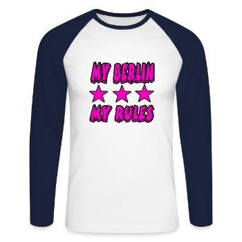 Berlin - Unisex Long Sleeve Baseball T-Shirt - white/navy - Front - Nik (191cm)