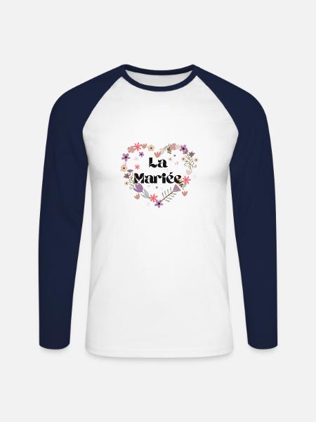 Das Blumenherz der Braut - Unisex Baseballshirt langarm - Weiß/Navy