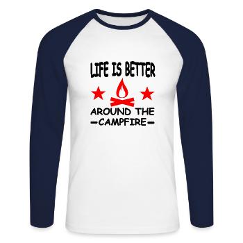 Camping - Unisex Long Sleeve Baseball T-Shirt - white/navy - Front - Nik (191cm)