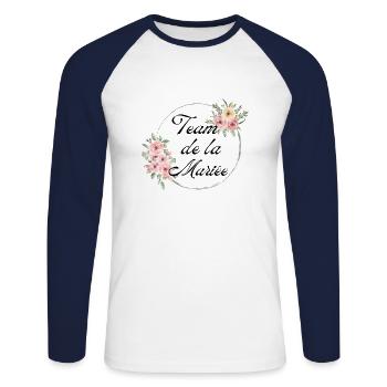 The bride's team pink flower-matching tshirt - Unisex Long Sleeve Baseball T-Shirt - white/navy - Front - Nik (191cm)