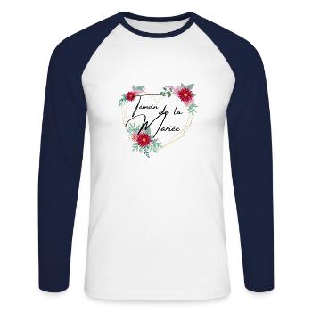 Brautzeuge Blumenherz - passendes T-Shirt - Unisex Baseballshirt langarm - Weiß/Navy - Vorne - Nik (191cm)