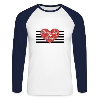 The bride's team with red heart-matching tshirt - Unisex Long Sleeve Baseball T-Shirt - white/navy - Front - Nik (191cm)