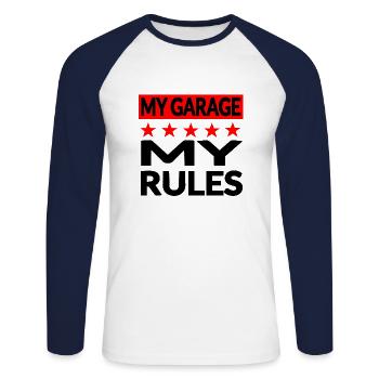 Garage - T-shirt baseball manches longues Homme - blanc/marine - Devant - Nik (191cm)