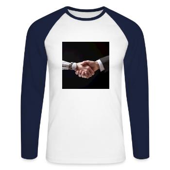 Robot - T-shirt baseball manches longues Homme - blanc/marine - Devant - Nik (191cm)